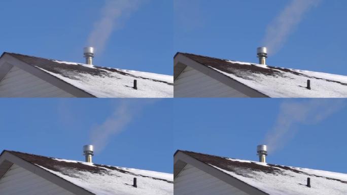 冬季有蒸汽流出的气体终止管或炉子通气管。