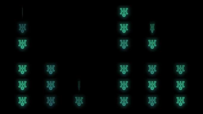 带有脉冲式霓虹绿光的日本符号图案
