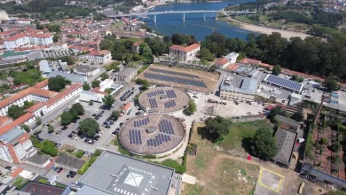 Aerial view of solar panels in Porto city, Portuga