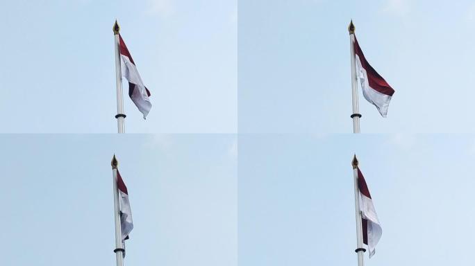 红白旗在空中飘扬。红白旗是印度尼西亚共和国的国旗
