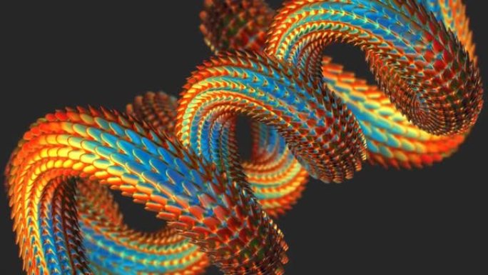 彩色蛇体移动黑色背景3D 4k循环动画