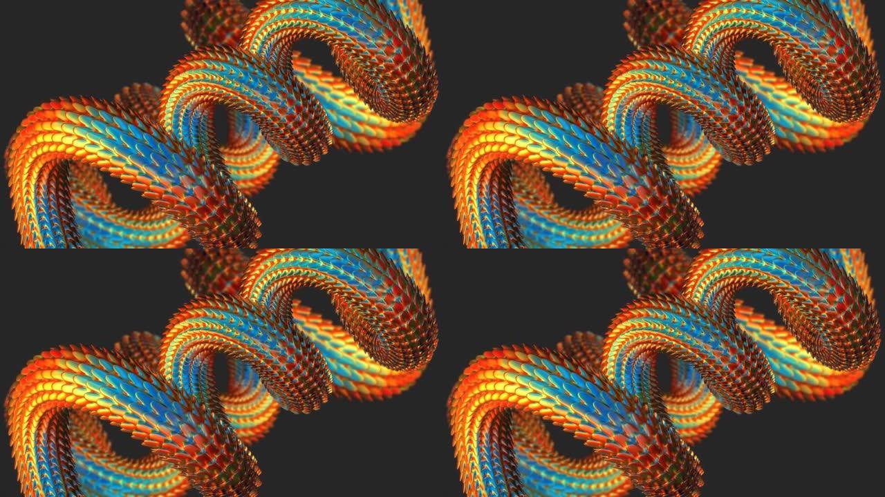 彩色蛇体移动黑色背景3D 4k循环动画