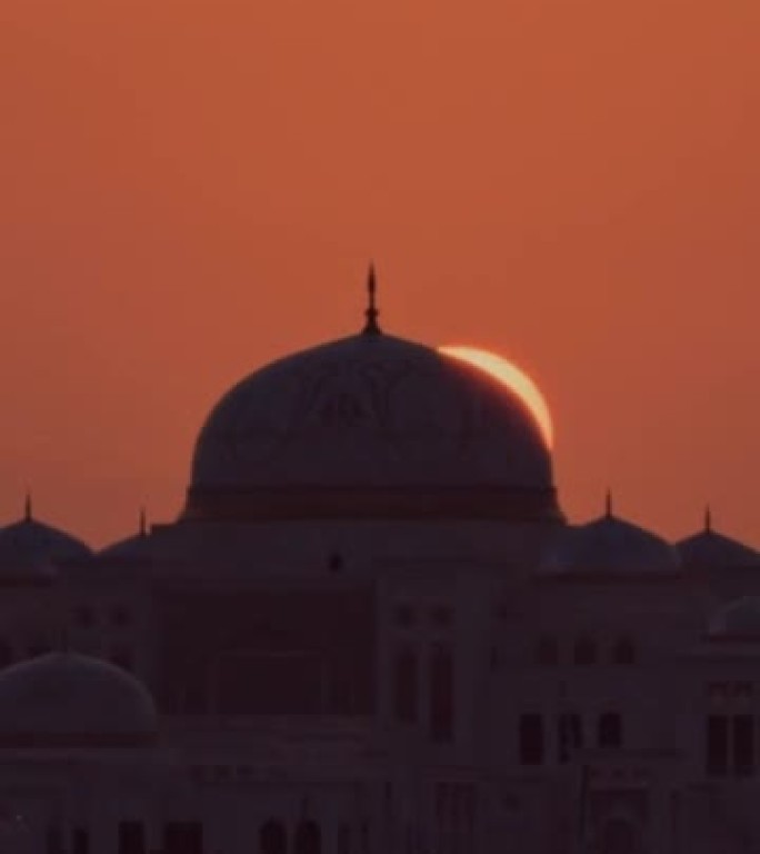 日落时阿联酋阿布扎比总统府的延时镜头