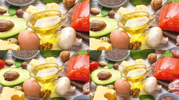 健康食品的分类低碳水化合物酮生酮饮食。高脂肪，omega 3和蛋白质产品