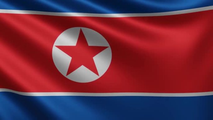 风中朝鲜国旗特写，朝鲜国旗飘扬的3d, 4k分辨率