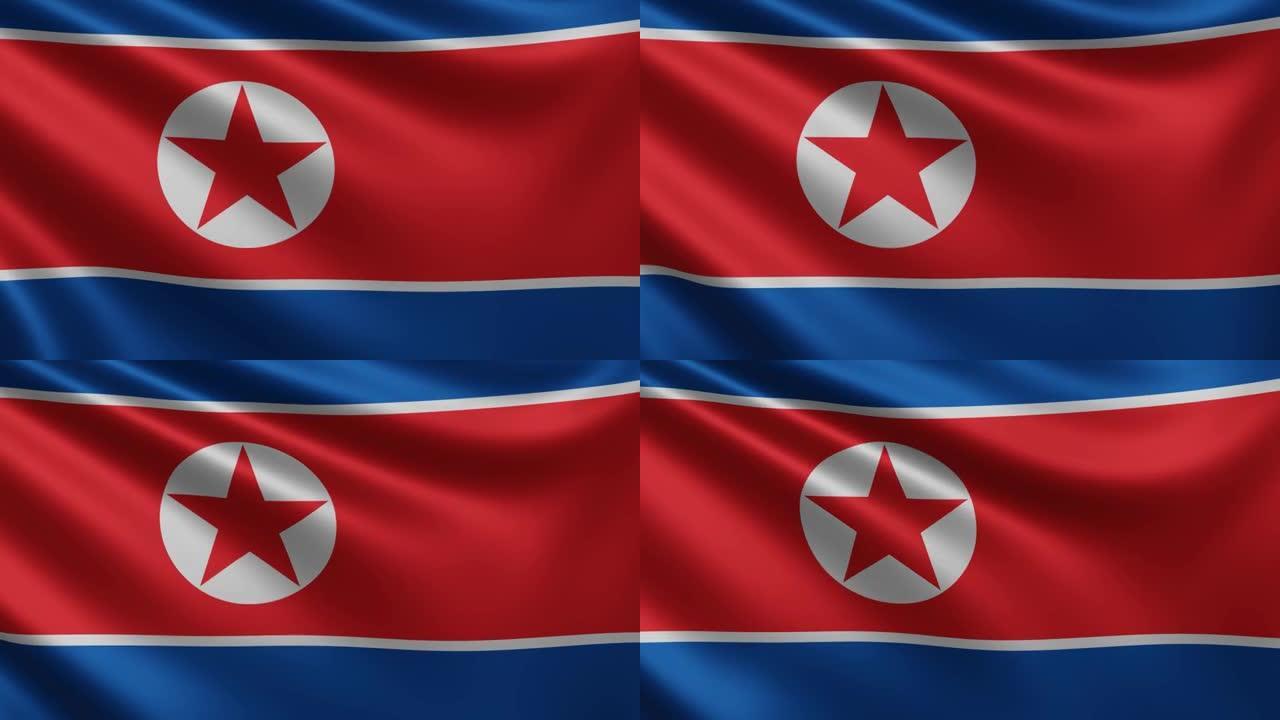 风中朝鲜国旗特写，朝鲜国旗飘扬的3d, 4k分辨率