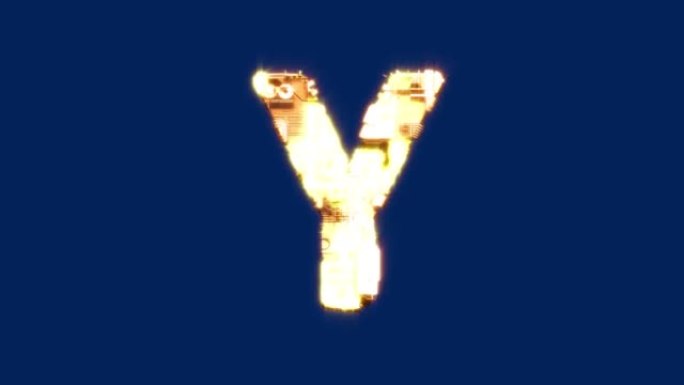 字母Y-发光的未来主义控制论金黄字体，孤立循环视频