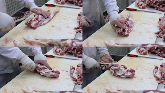 肉类加工厂的生切屠宰场。肉类工厂