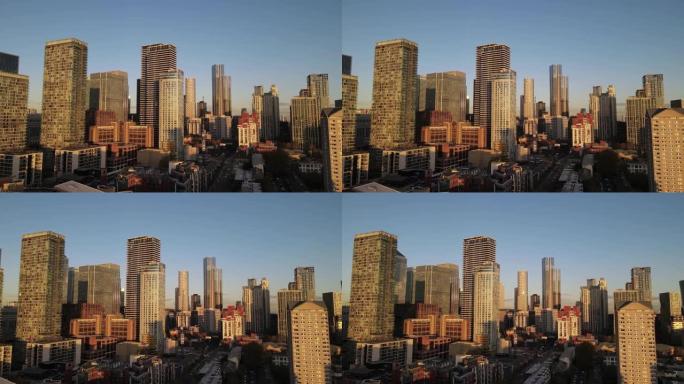傍晚阳光下建筑物和建筑物的4k镜头