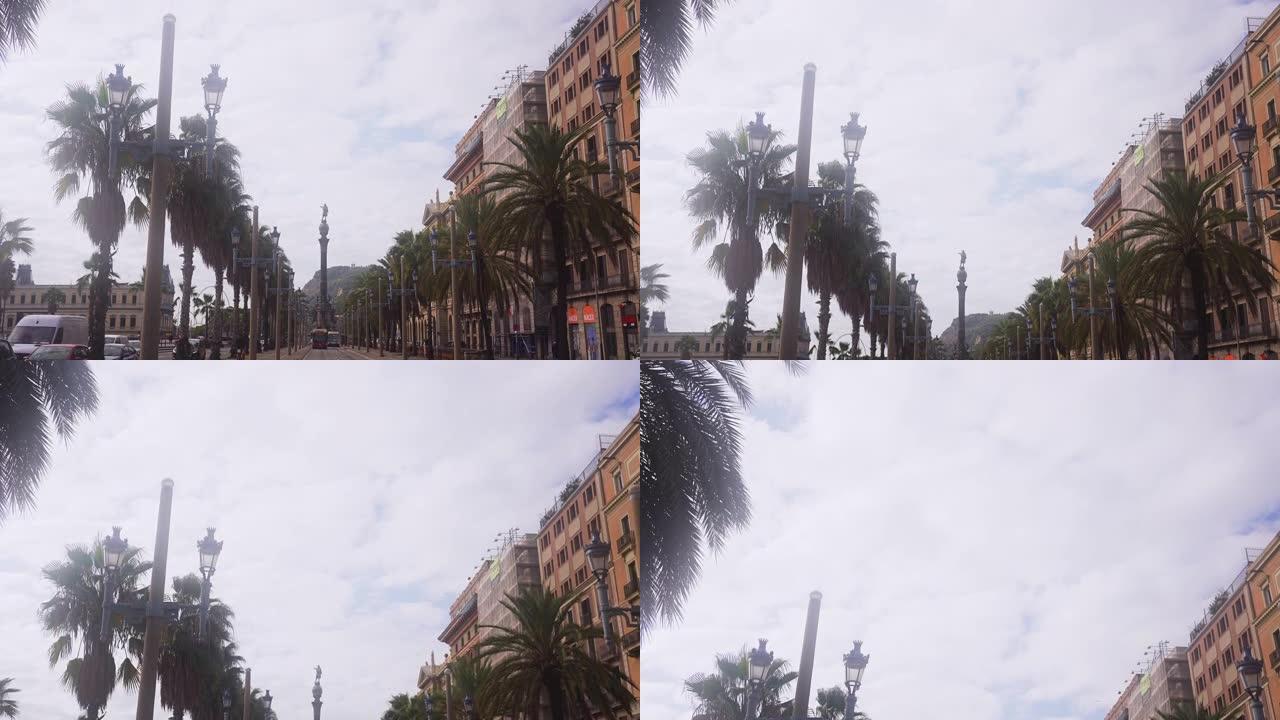 西班牙巴塞罗那阴天的街景