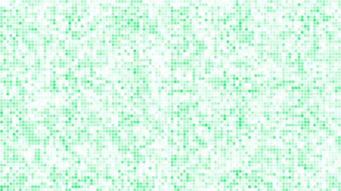 白色背景循环上的绿色浮动网络方块。慢速混沌像素拼接无缝动画。