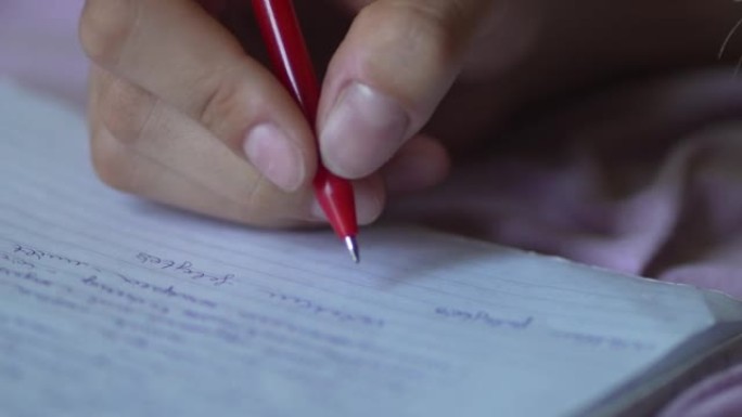 学生用笔在练习册上写作