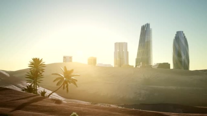 沙漠中的城市摩天大楼