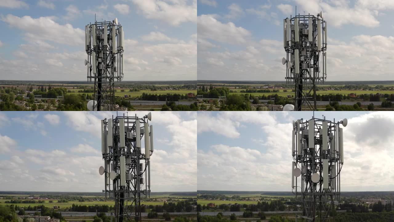 电信塔天线和卫星传输蜂窝5g和4g移动信号的信号