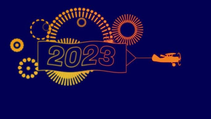 飞机在蓝色背景上拉2023横幅的动画