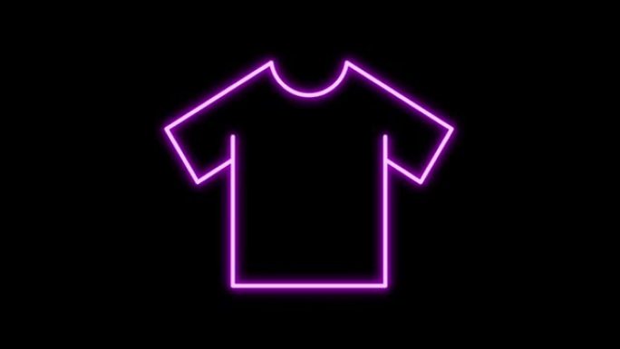 黑色背景上的动画紫色霓虹灯衬衫形状。