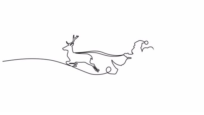 驯鹿拉雪橇中的圣诞老人的动画单线图