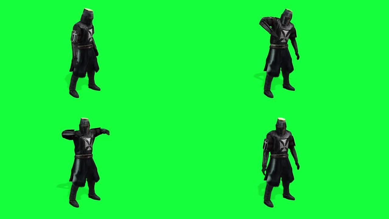 动画-圣殿骑士为绿色屏幕上的战斗做准备