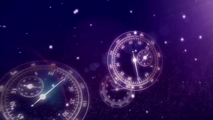无尽的循环螺旋钟，分针和时针，抽象的时间流逝，星系空间宇宙背景上的永恒或终身概念，无缝循环