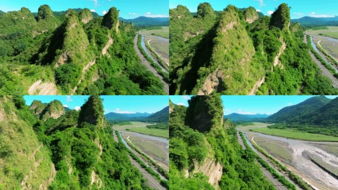 台湾高雄十八罗汉山鸟瞰图。