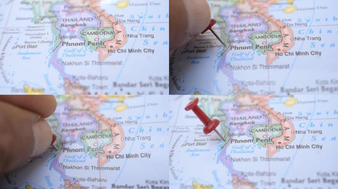 政治地图上Phenom Penh的位置旅游概念宏观特写查看股票视频