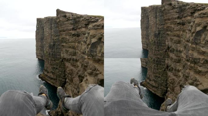4k美丽的特拉拉尼潘景色，法罗市瓦加尔的腿人坐在悬崖边