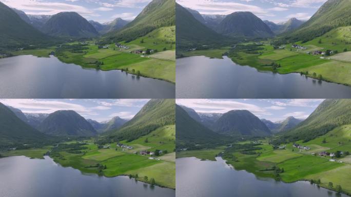 挪威湖泊的风景鸟瞰图