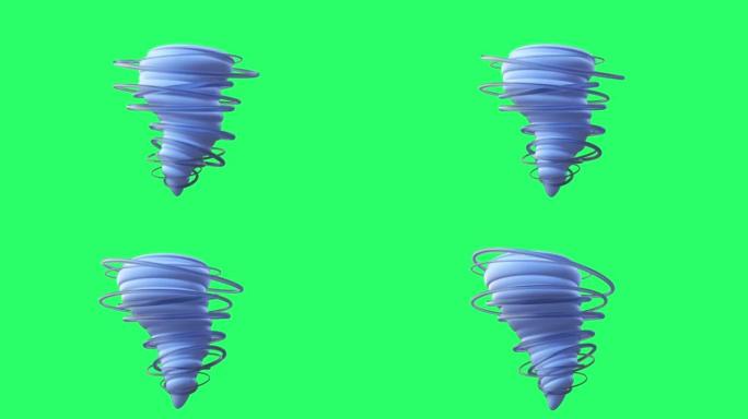 动画龙卷风符号隔离在绿色背景。