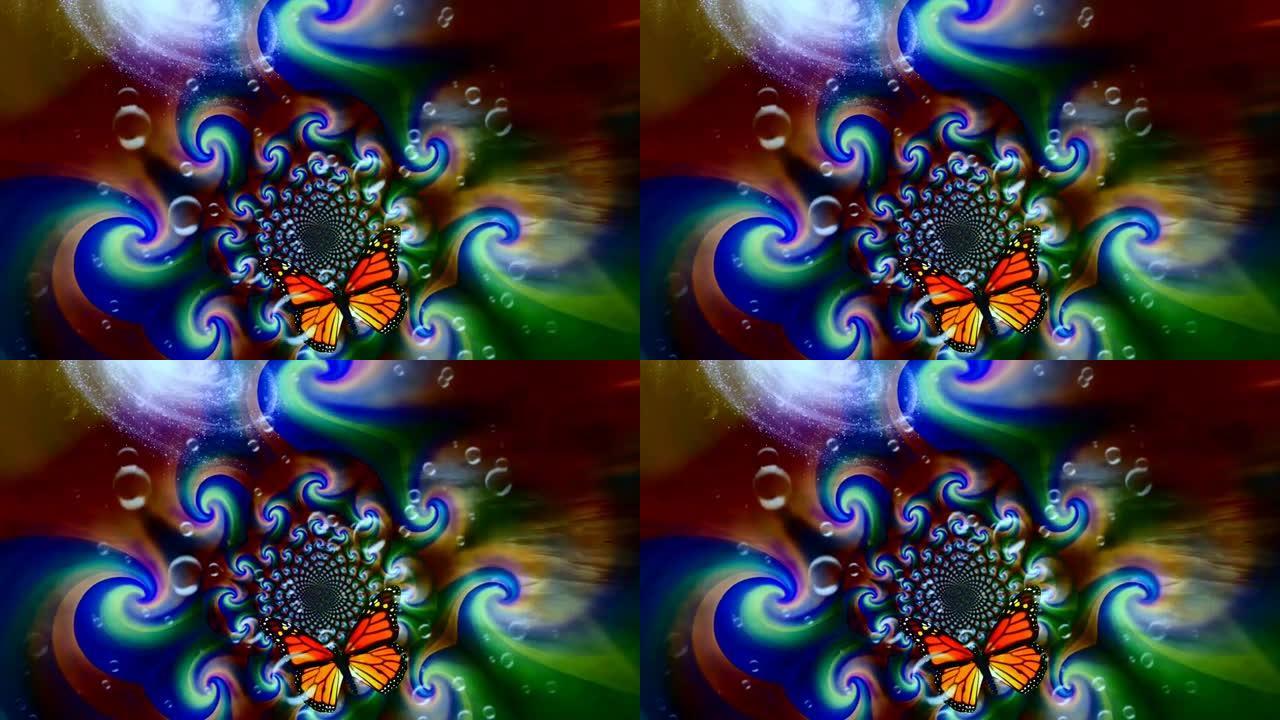 彩色运动的流体线流动背景蝴蝶mg动画