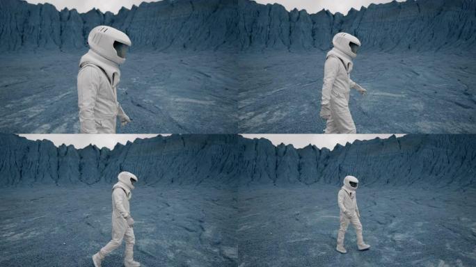宇航员在月球表面行走的侧面照片