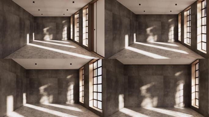 空墙混凝土wabisabi风格。3D渲染