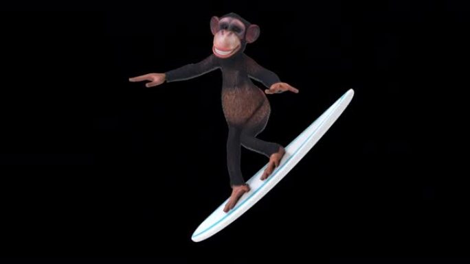 有趣的3D卡通猴子冲浪，包括阿尔法频道