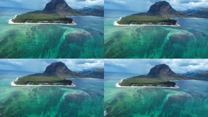 毛里求斯印度洋水下瀑布的鸟瞰图