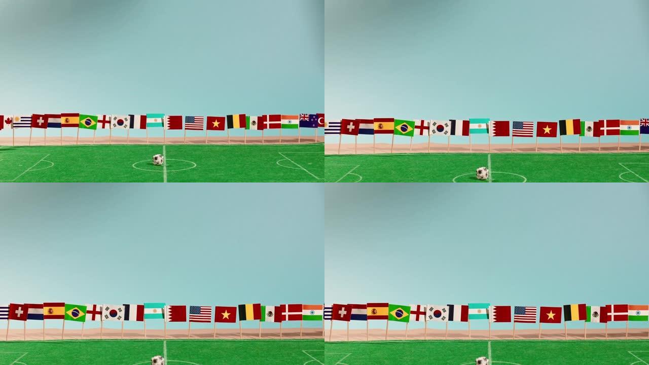 世界足球杯标志在微型球场上