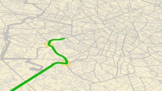 3D渲染GPS地图导航器与方向路径，不同颜色的路线为运输概念。绿色方向路径。视频