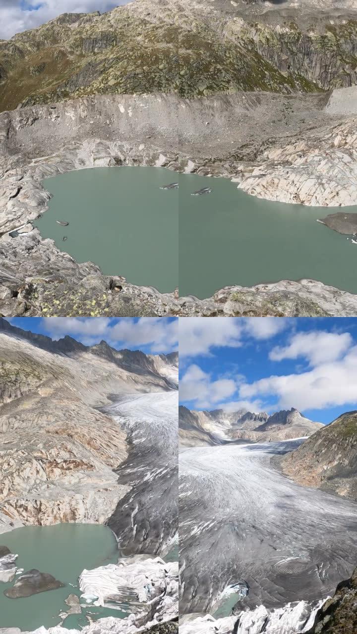 瑞士阿尔卑斯山罗纳河冰川和冰川湖的景色
