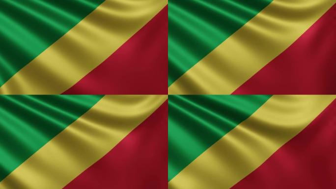 刚果共和国国旗在风中特写，刚果共和国国旗在3d，在4k分辨率