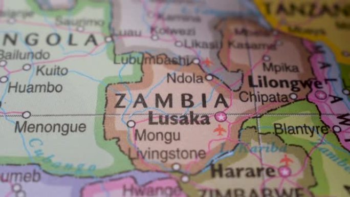 政治地图上赞比亚的位置旅行概念宏观特写查看股票视频