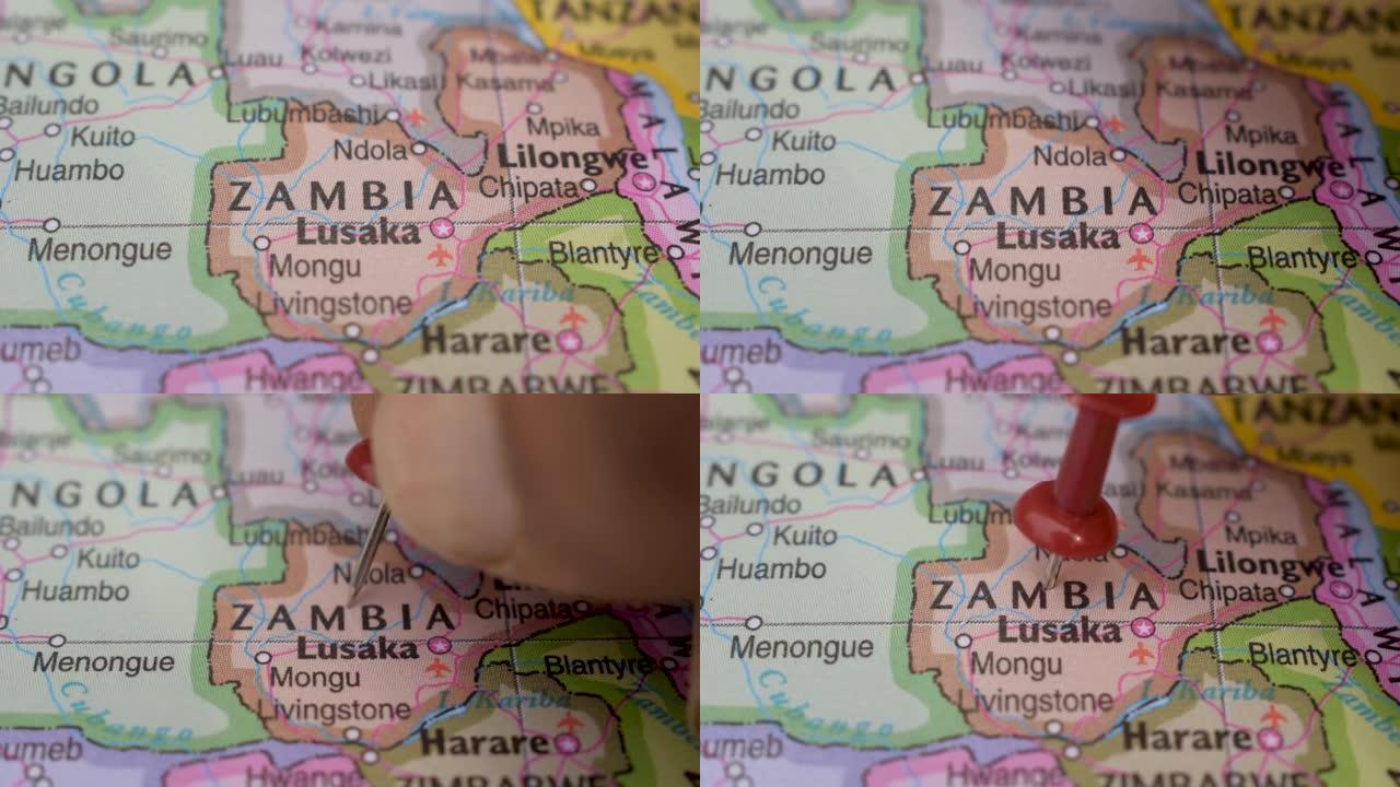 政治地图上赞比亚的位置旅行概念宏观特写查看股票视频
