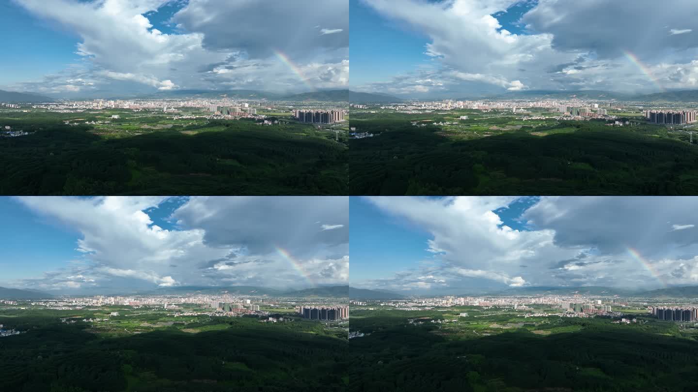 航拍彩虹映照下的瑞丽市