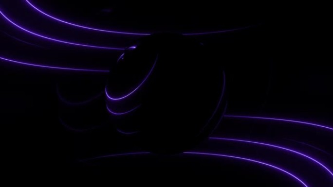抽象科幻霓虹灯发光未来派激光球地球仪光束环圆环-4k无缝VJ循环运动背景动画，发光圆圈霓虹灯发光二极