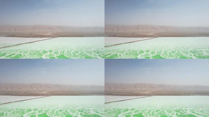 中国茫崖市盐湖的空中平移视图