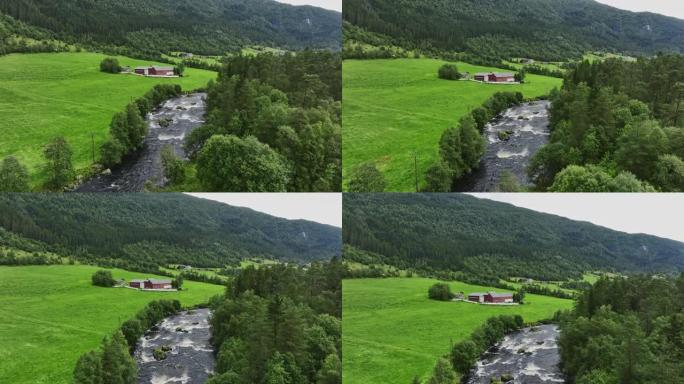 山中挪威村庄的风景鸟瞰图