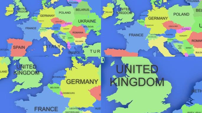 彩色的欧洲地图向英国靠拢