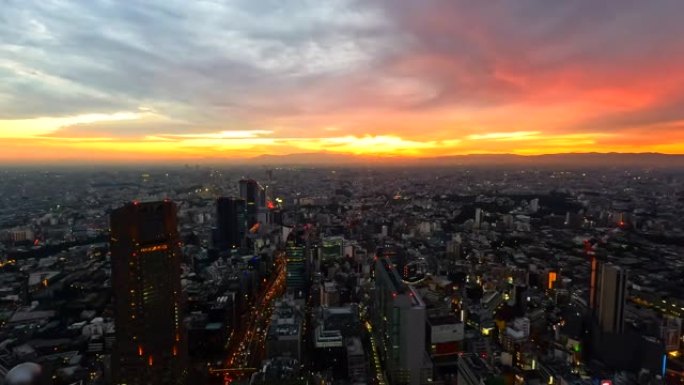 东京日落从涩谷天空