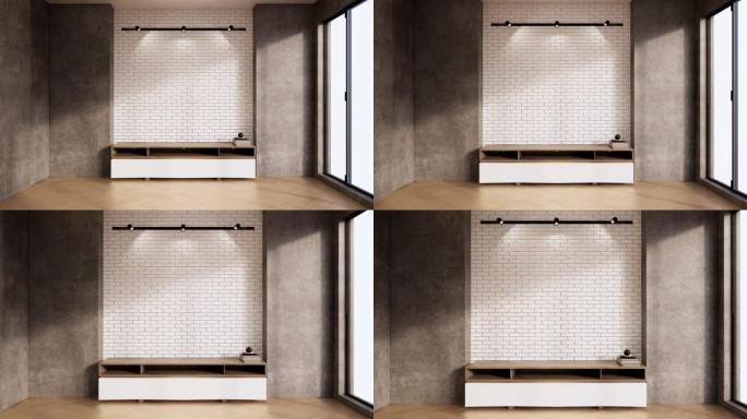 简约瓦比萨比室内模型设计，房间无印良品。3D渲染。