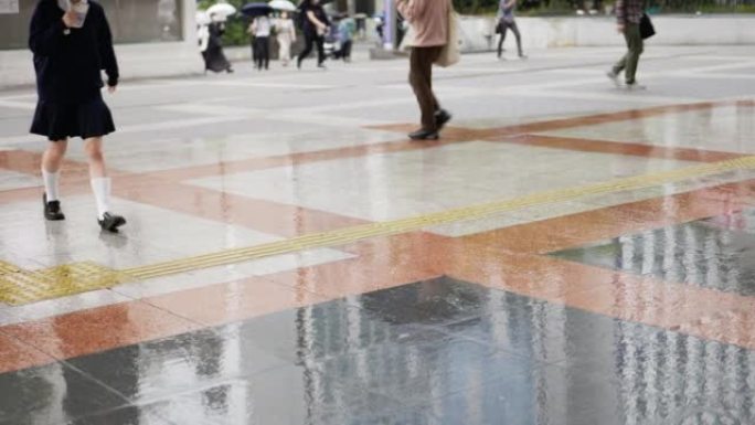 人们在雨中步行运输