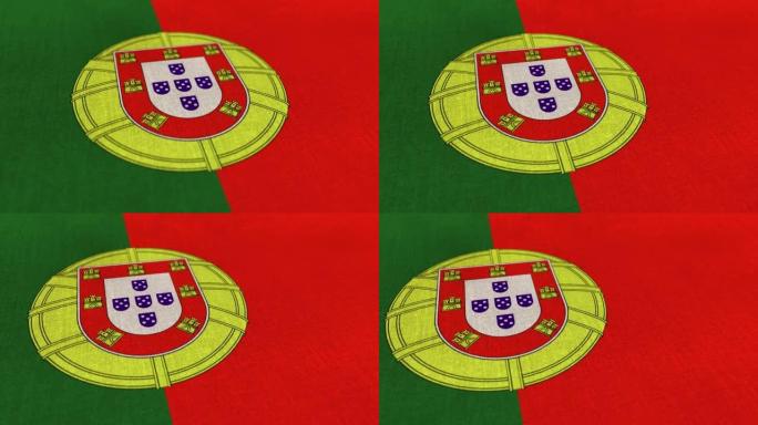 葡萄牙国旗动画库存视频-葡萄牙国旗纹理3d渲染背景-高度详细的织物图案