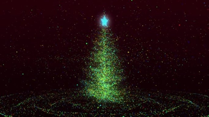带有颗粒的圣诞树，新年快乐!圣诞快乐视频贺卡，