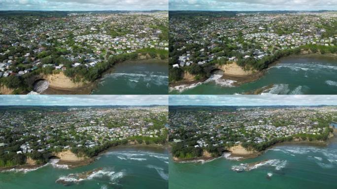 新西兰奥克兰的空中海岸线视图